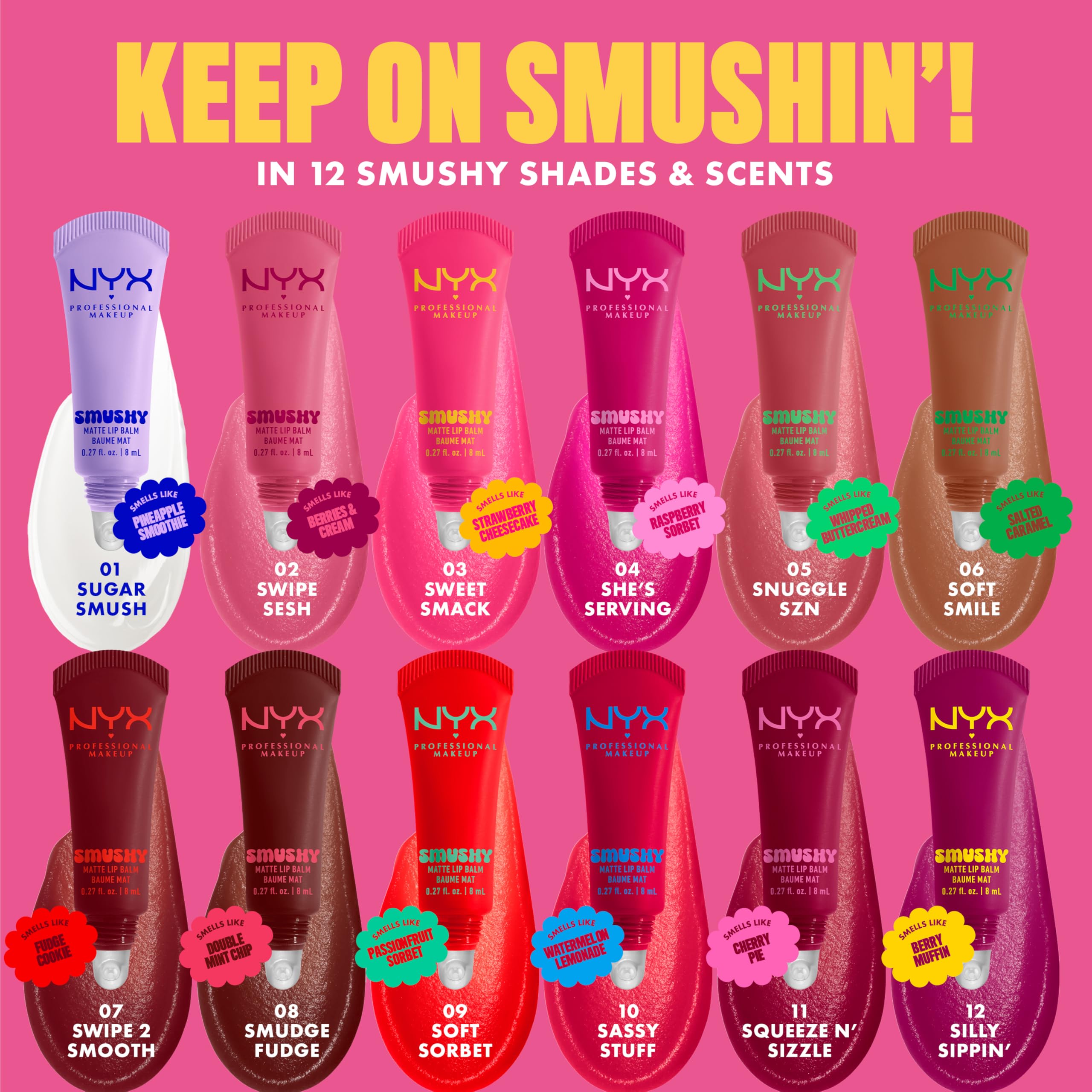 NYX Professional Makeup Smushy Matte Lip Balm, Squeeze N' Sizzle, Hydrating Buildable Colour 8