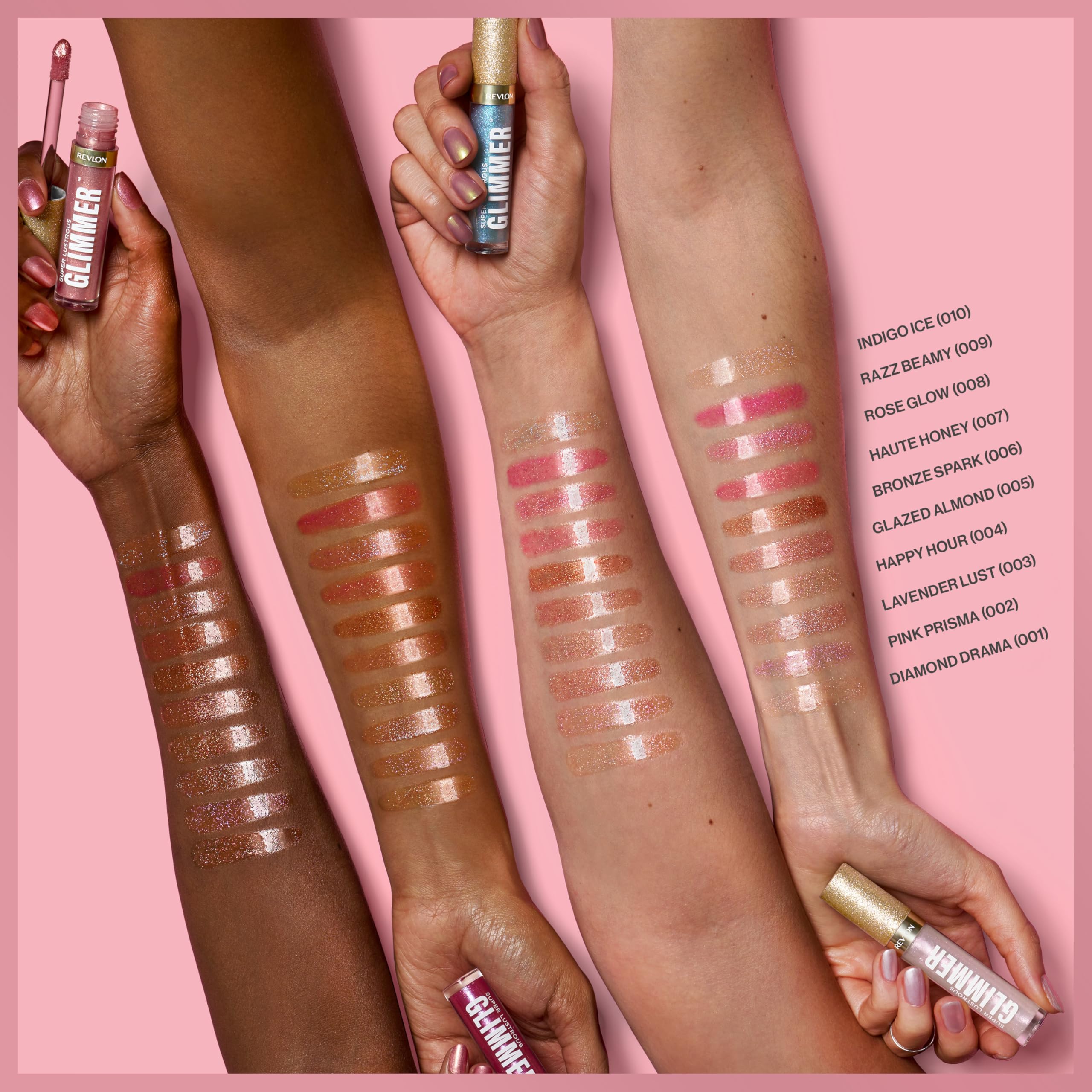 Revlon Super Lustrous Glimmer Gloss – Feuchtigkeitsspendender und aufpolsternder Lipgloss mit pflanzlichem Glitzer, 3D-Schimmer, 39 % mehr Feuchtigkeit und extra großem Applikator, Lavendel-Duft 8
