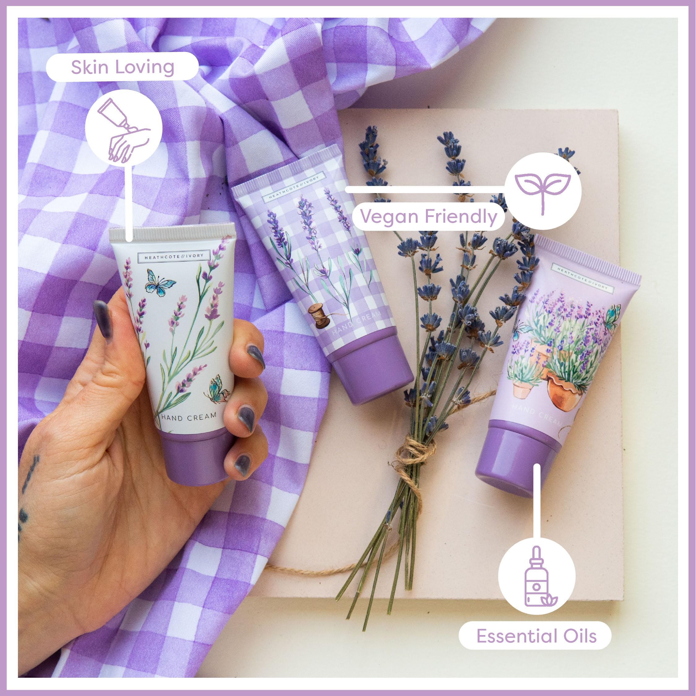 Heathcote & Ivory Lavender Hand Cream Trio (3 x 30ml) with Shea Butter & Argan Oil 5