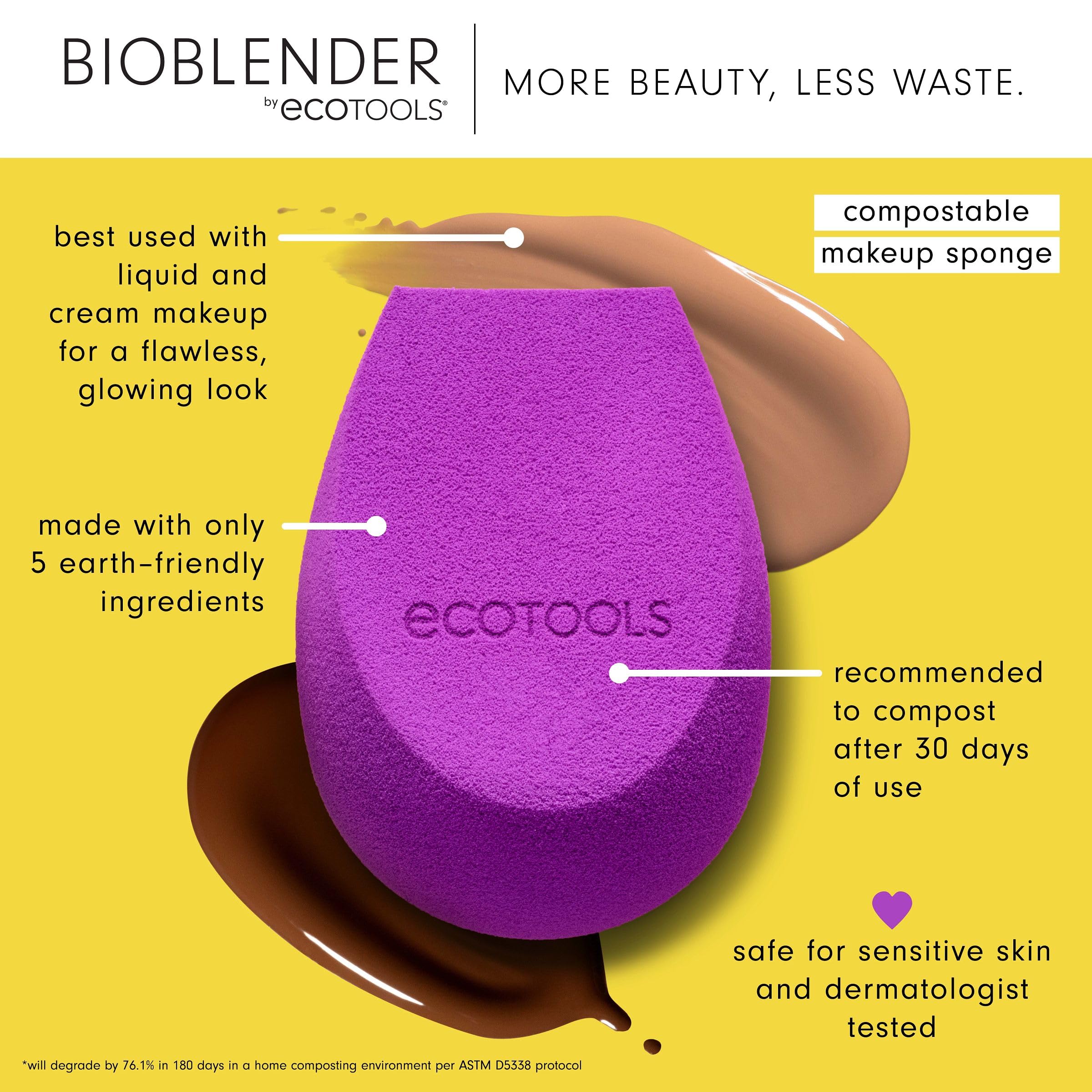 EcoTools Bioblender Compostable Makeup Sponge for Liquid & Cream Foundation - Purple