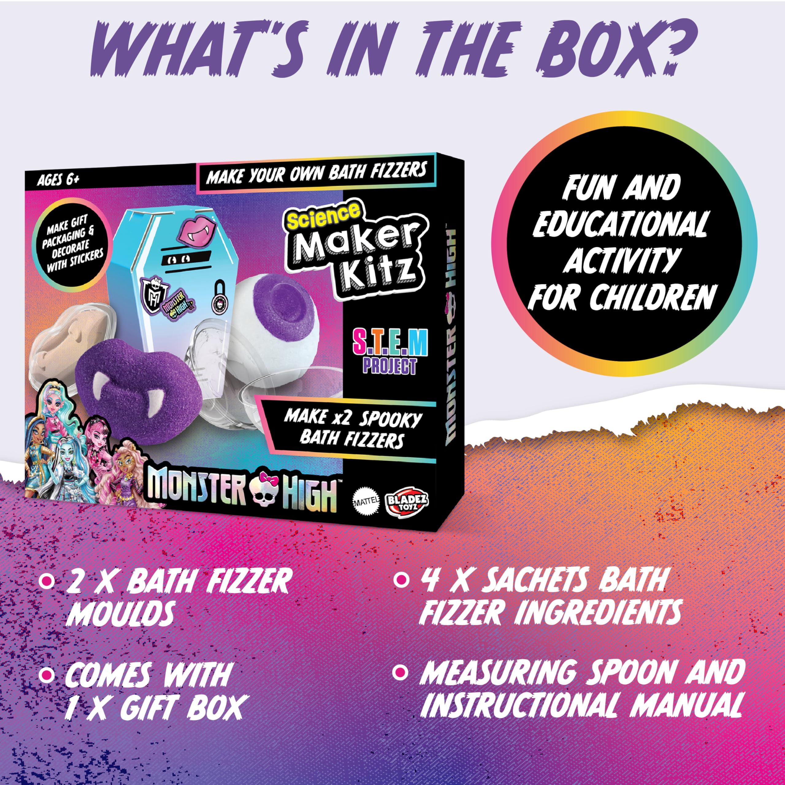 BLADEZ Monster High Toyz Make Your Own Bath Fizzers Kit - Peach Scented 4