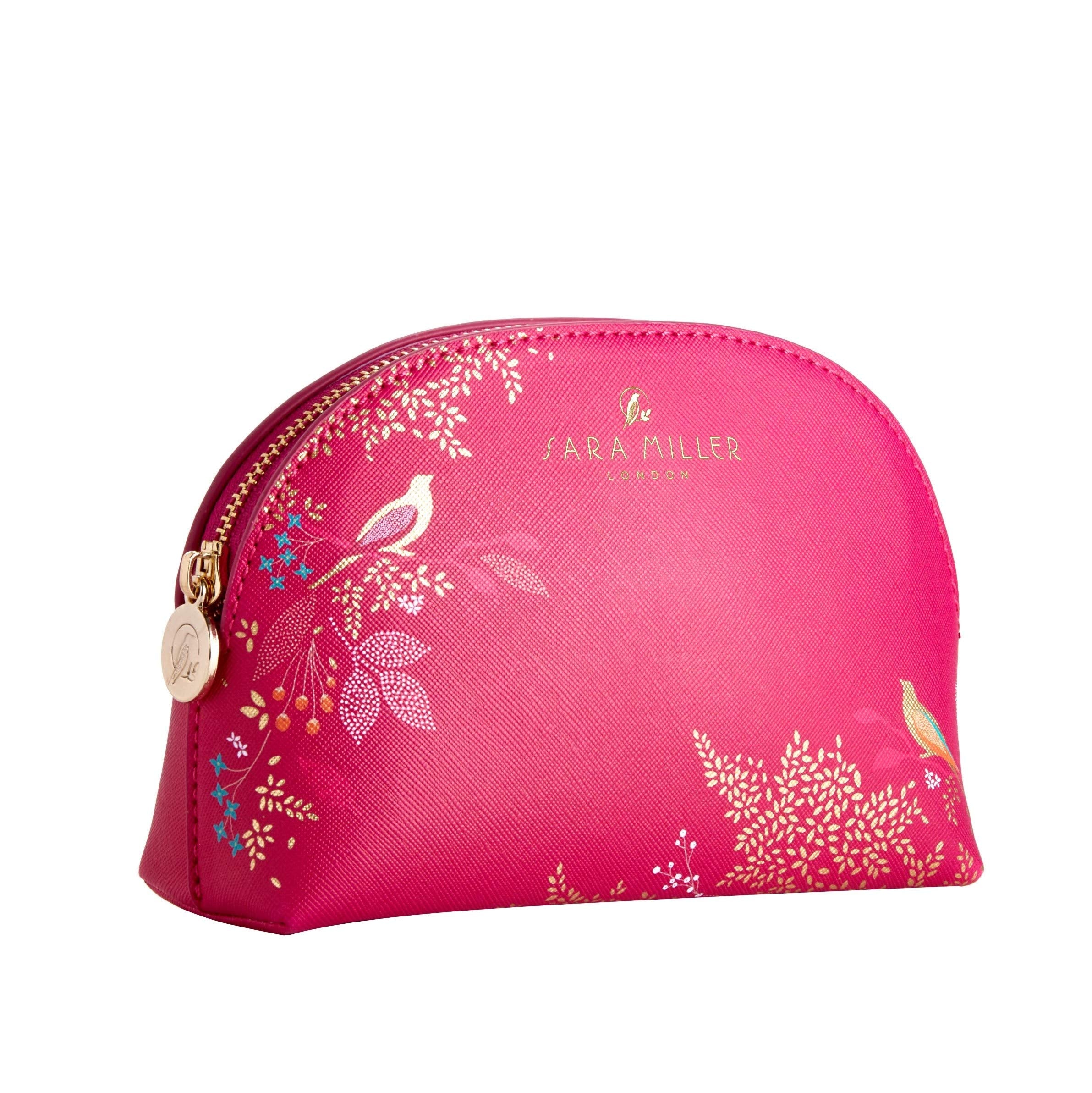 Sara Miller London Chelsea Small Cosmetic Bag - Pink with Golden Leaves & Exotic Birds 4