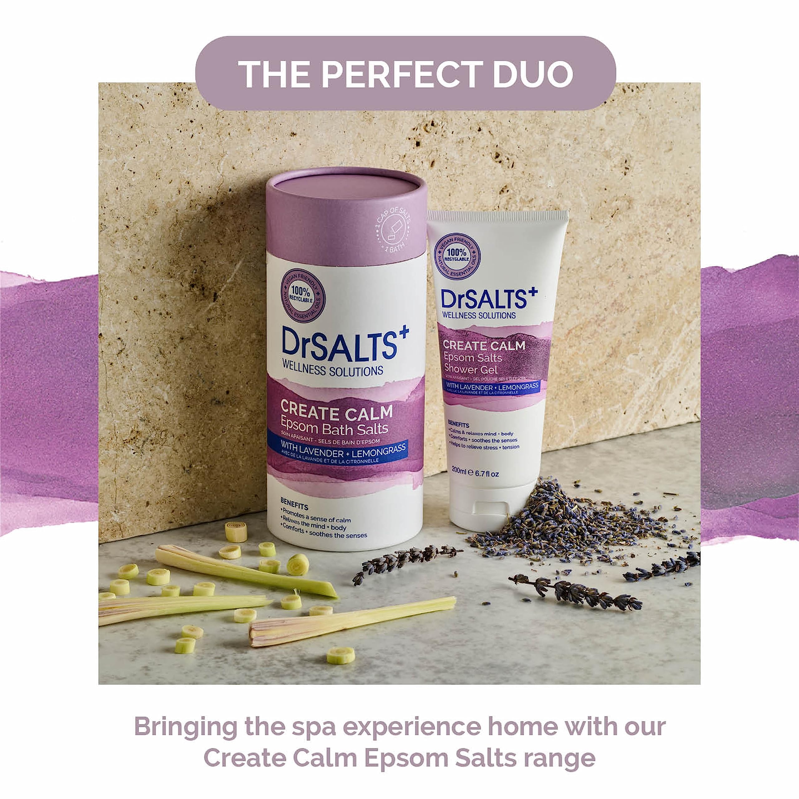 DrSALTS+ Create Calm Duschgel mit Lavendel, Kamille und Bittersalz für Entspannung 6