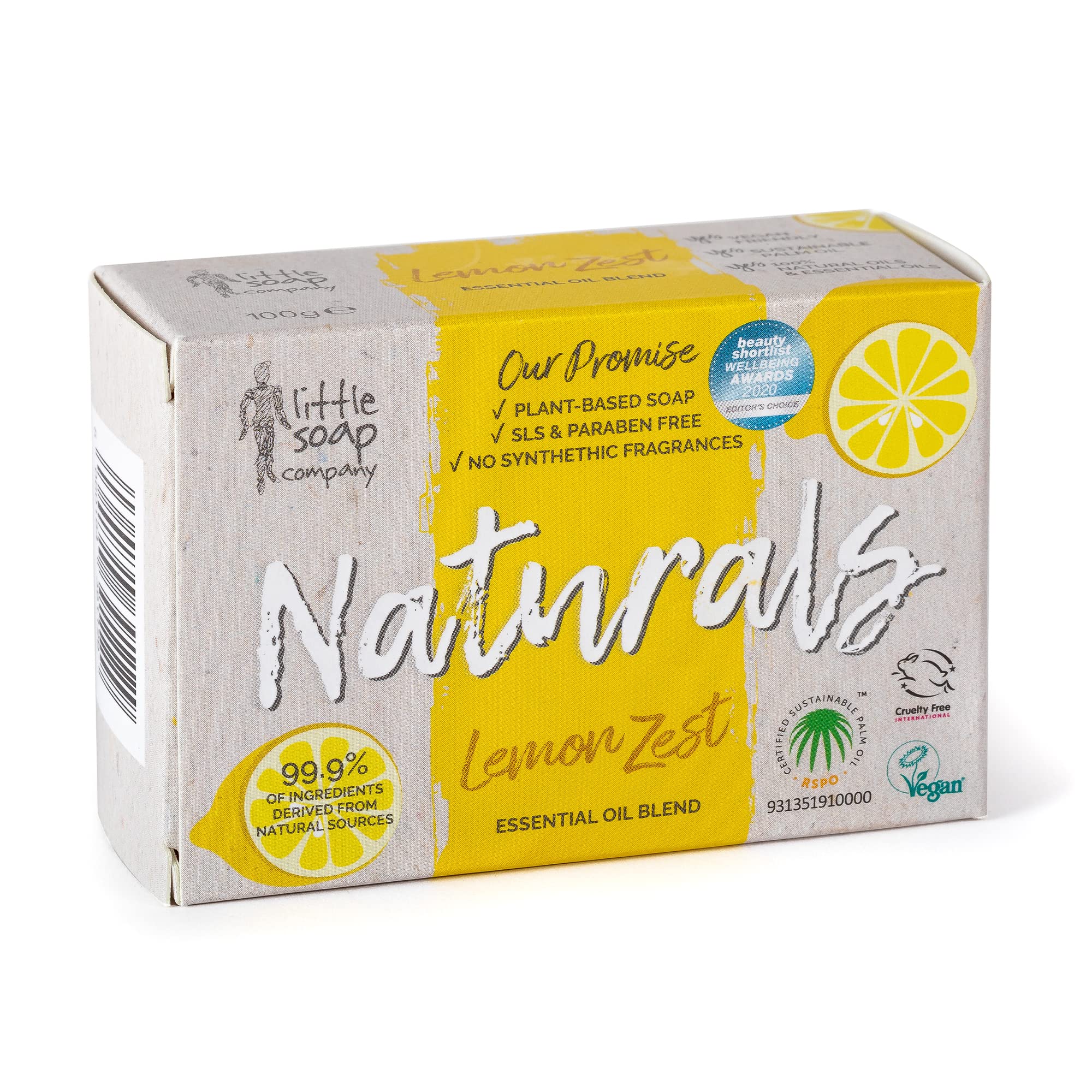 Little Soap Company Naturals Lemon Zest Bar Soap | Vegan, Cruelty-Free Cleansing Bar, 100g