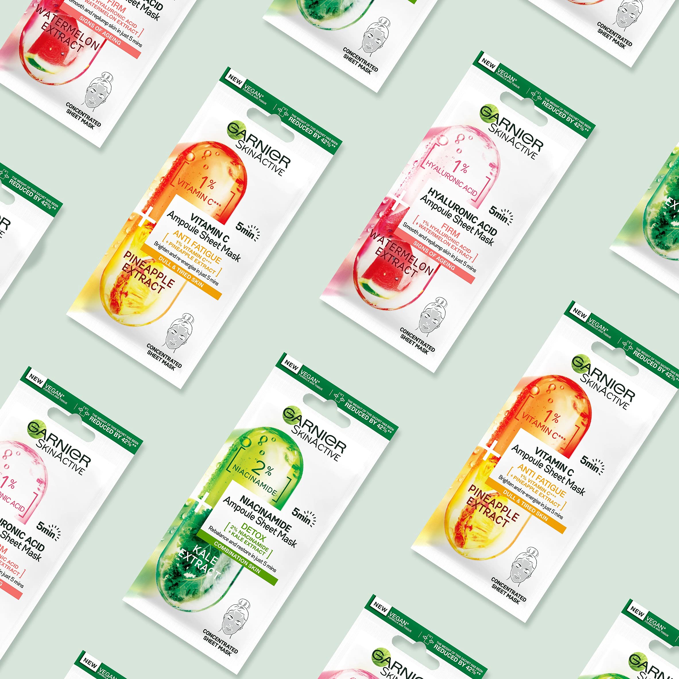 Garnier Ampoule Sheet Masks Set (3 Pack): Vitamin Cg, Niacinamide & Hyaluronic Acid 5
