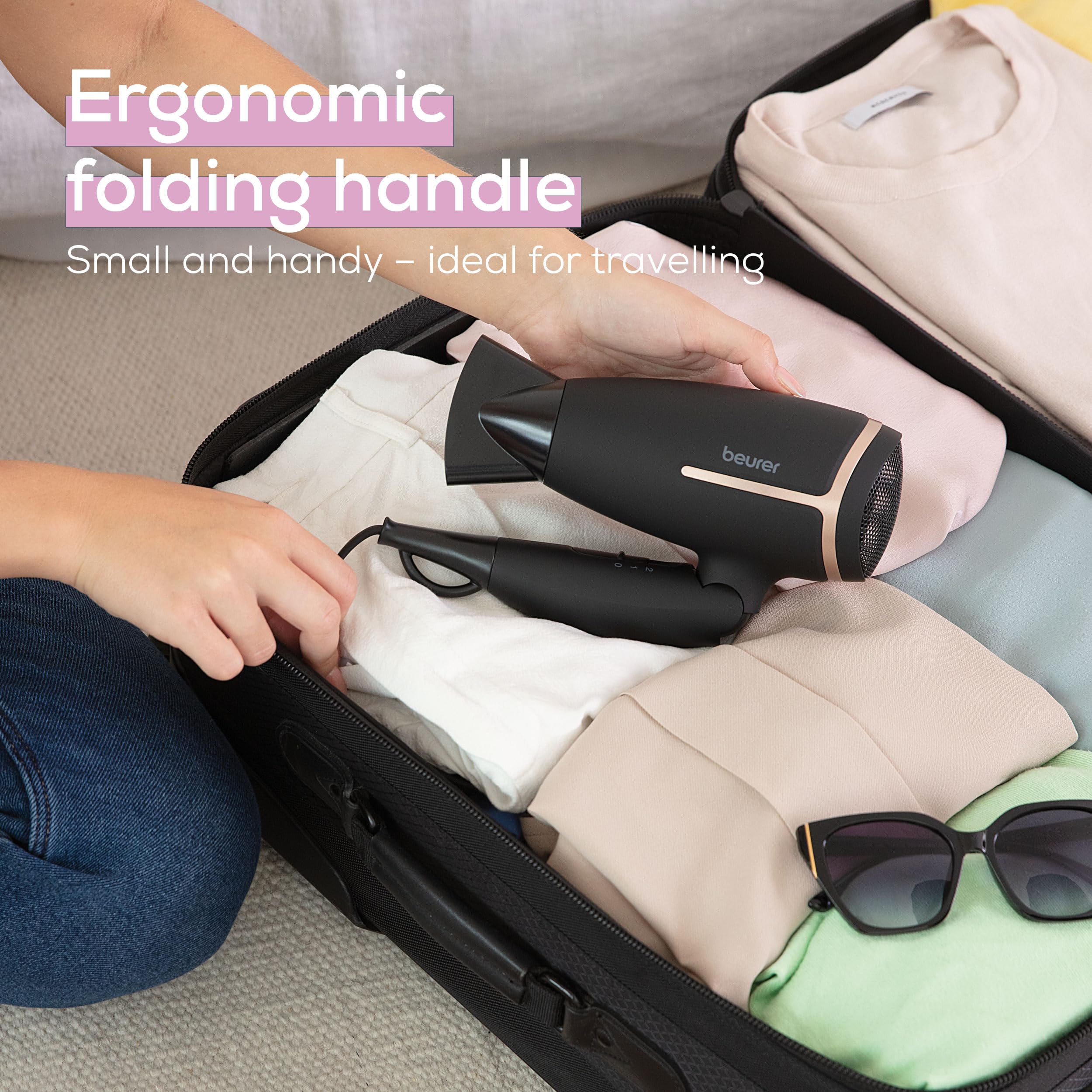 Beurer HC 25 Travel Hair Dryer 1600W with Ion Function, Foldable, Dual Voltage 4