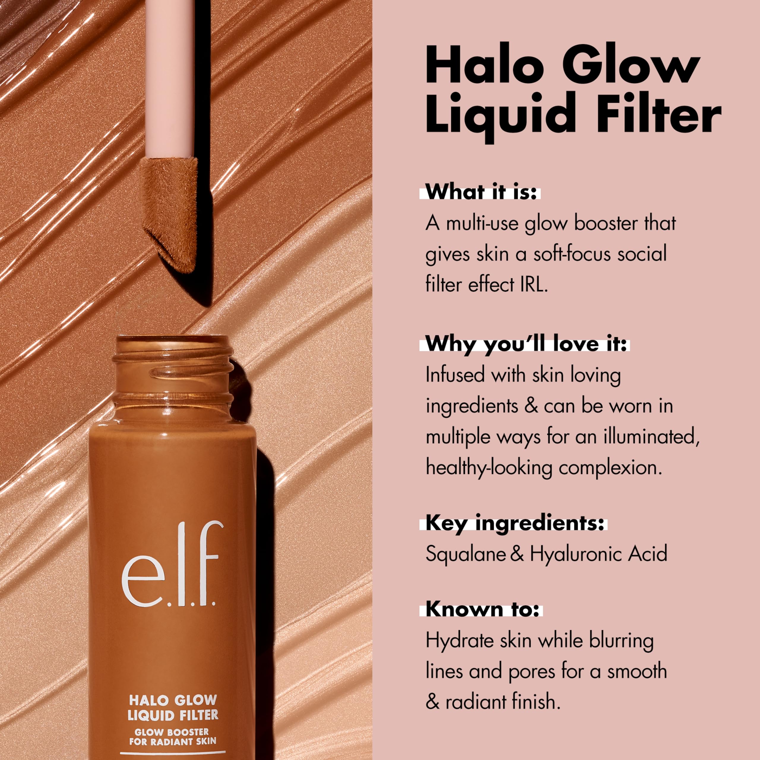 e.l.f. Halo Glow Liquid Filter Complexion Booster with Hyaluronic Acid, 2 Fair/Light 3