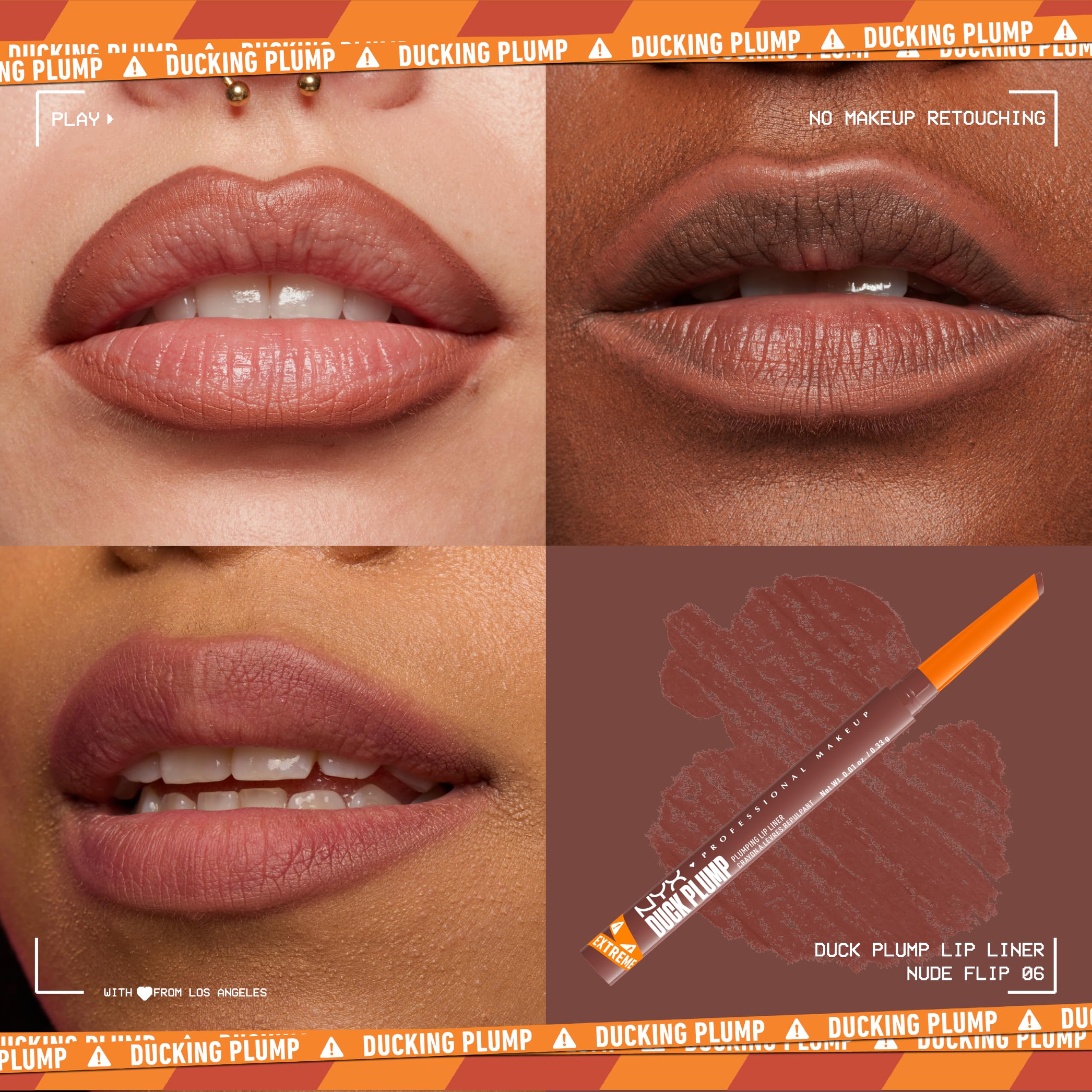 NYX Professional Makeup Plumping Lipliner, Lipliner, bis zu 10 Stunden Halt, mattes Finish, Duck Plump, Nude Flip 2