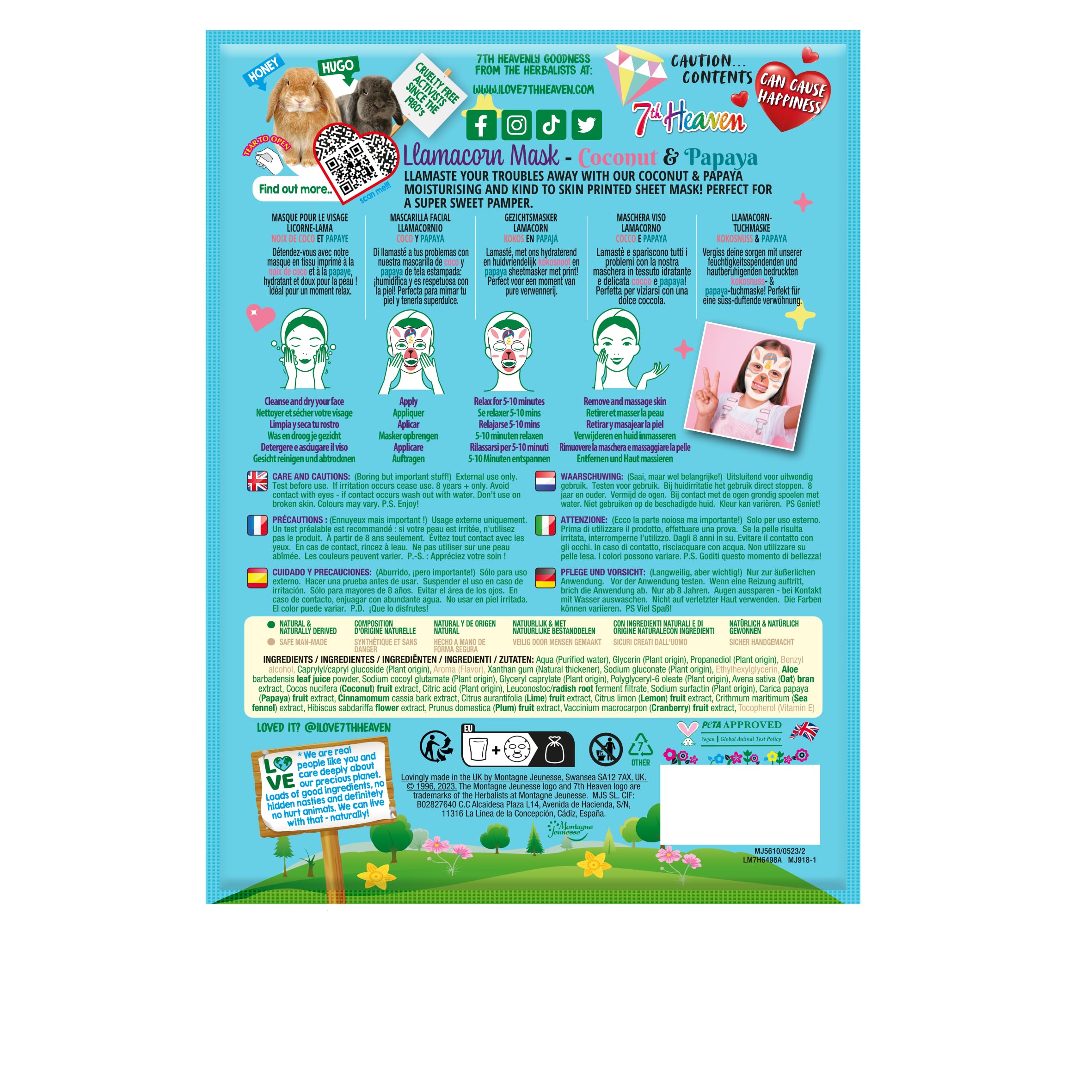 7th Heaven Llamacorn Hydrating Sheet Face Mask with Coconut & Papaya