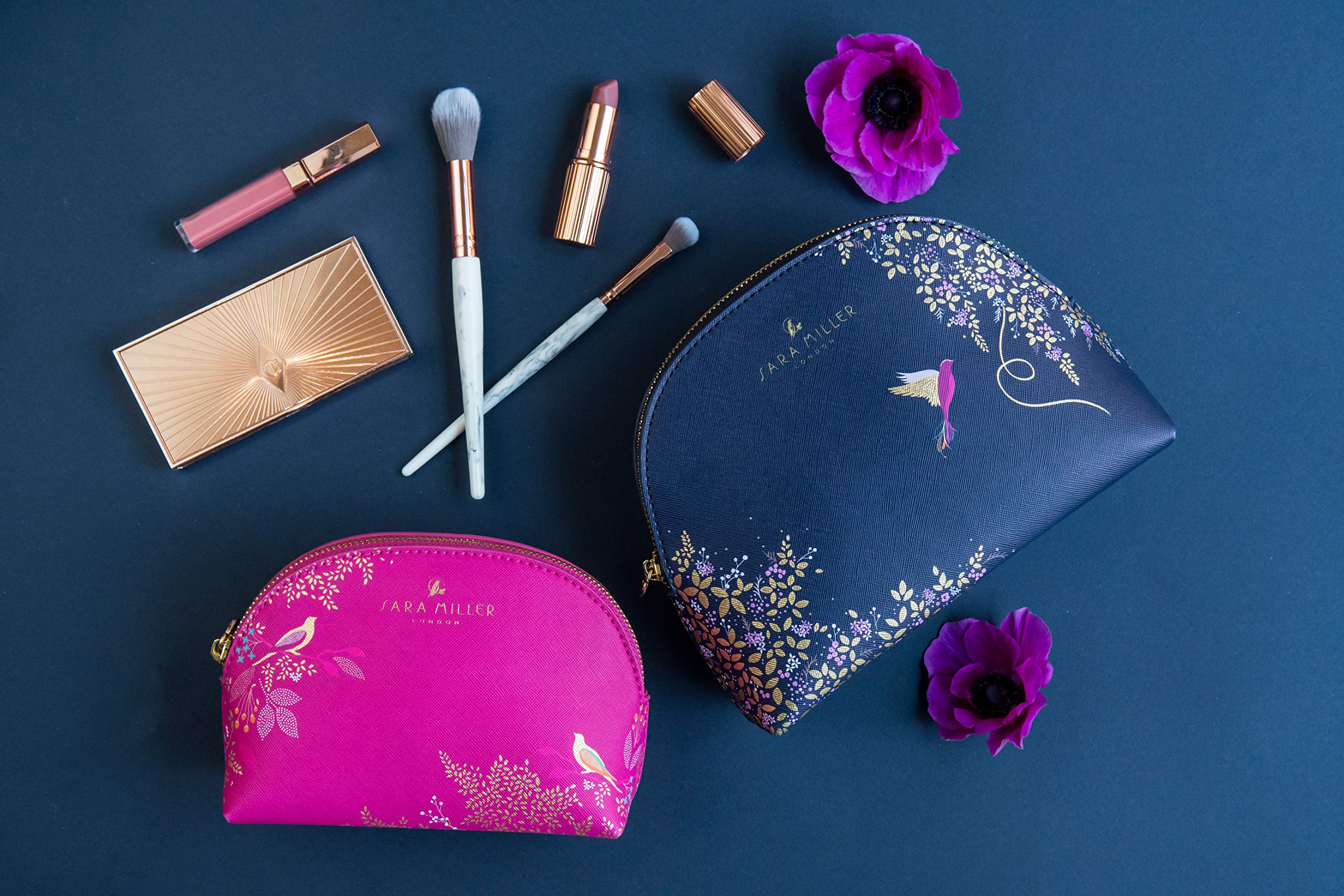 Sara Miller London Chelsea Cosmetic Bag, Medium, Purple, Gold Foil Detailing 5