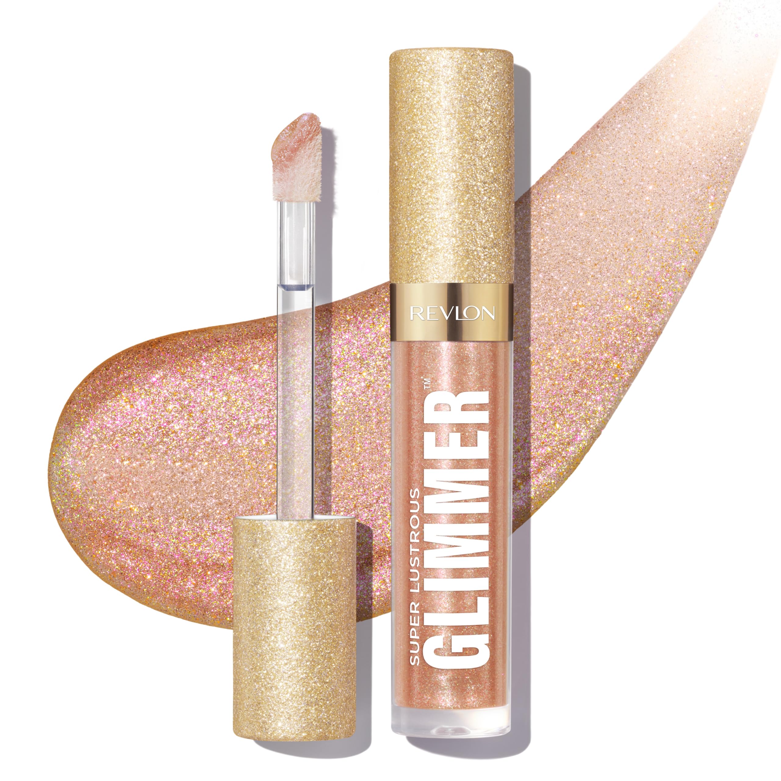 Revlon Super Lustrous Glimmer Gloss in Happy Hour - 39% Hydration Boost & Plant-Based Glitter