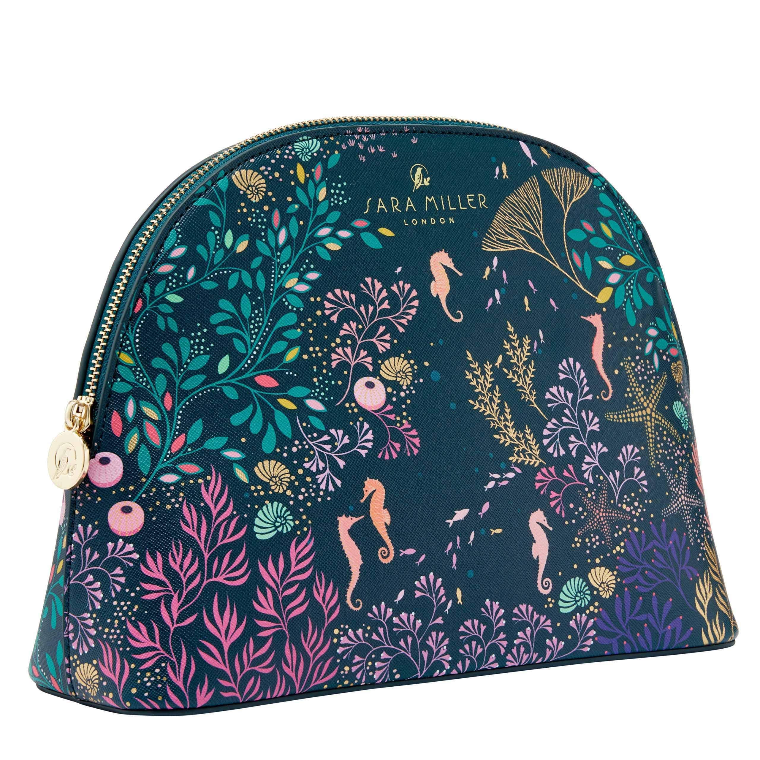 Sara Miller London Underwater Spa Vegan Leather Cosmetic Bag in Navy/Teal, Large