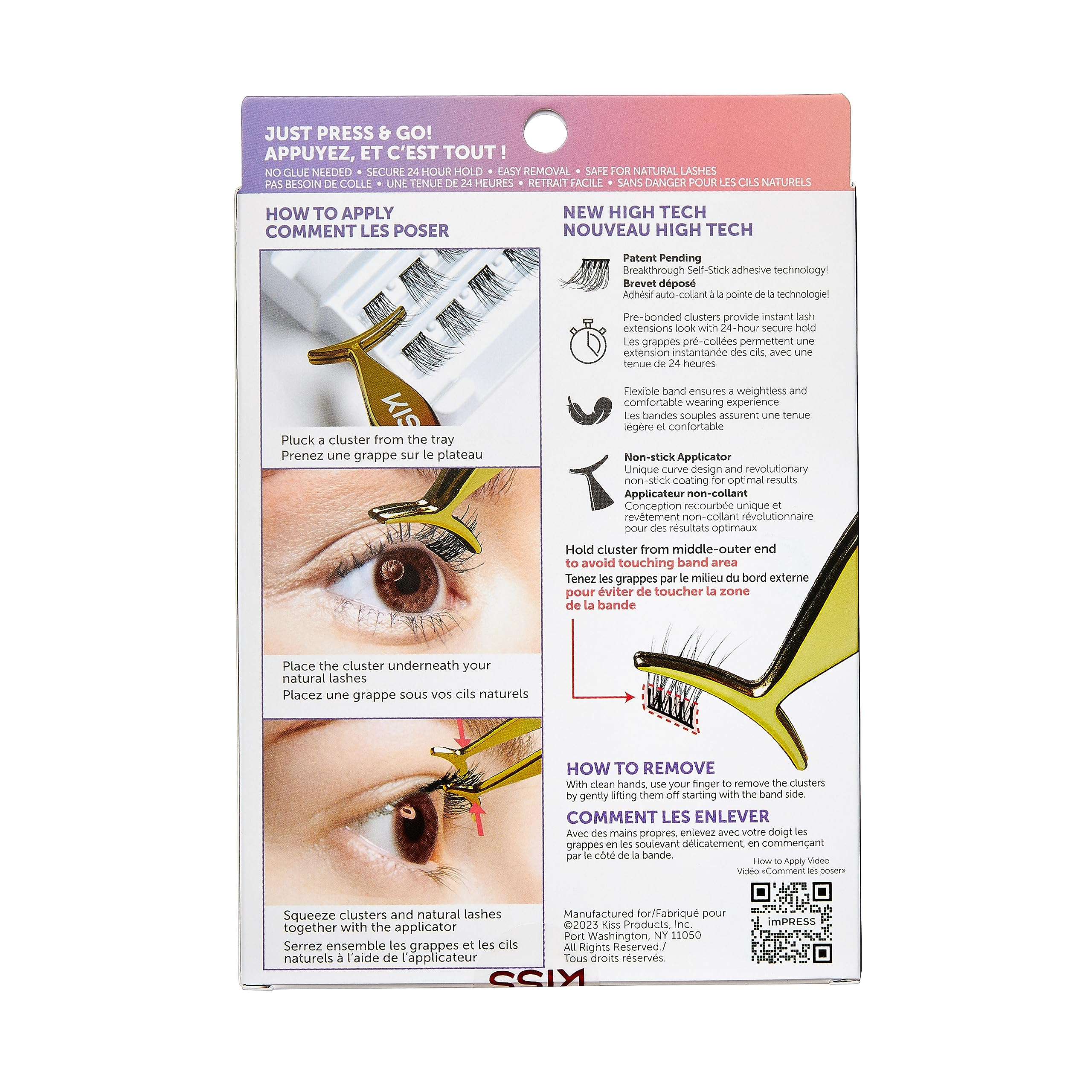 KISS imPRESS Press-On Falsies Eyelash Clusters Kit, Natural Look, Black, No Glue Required 11