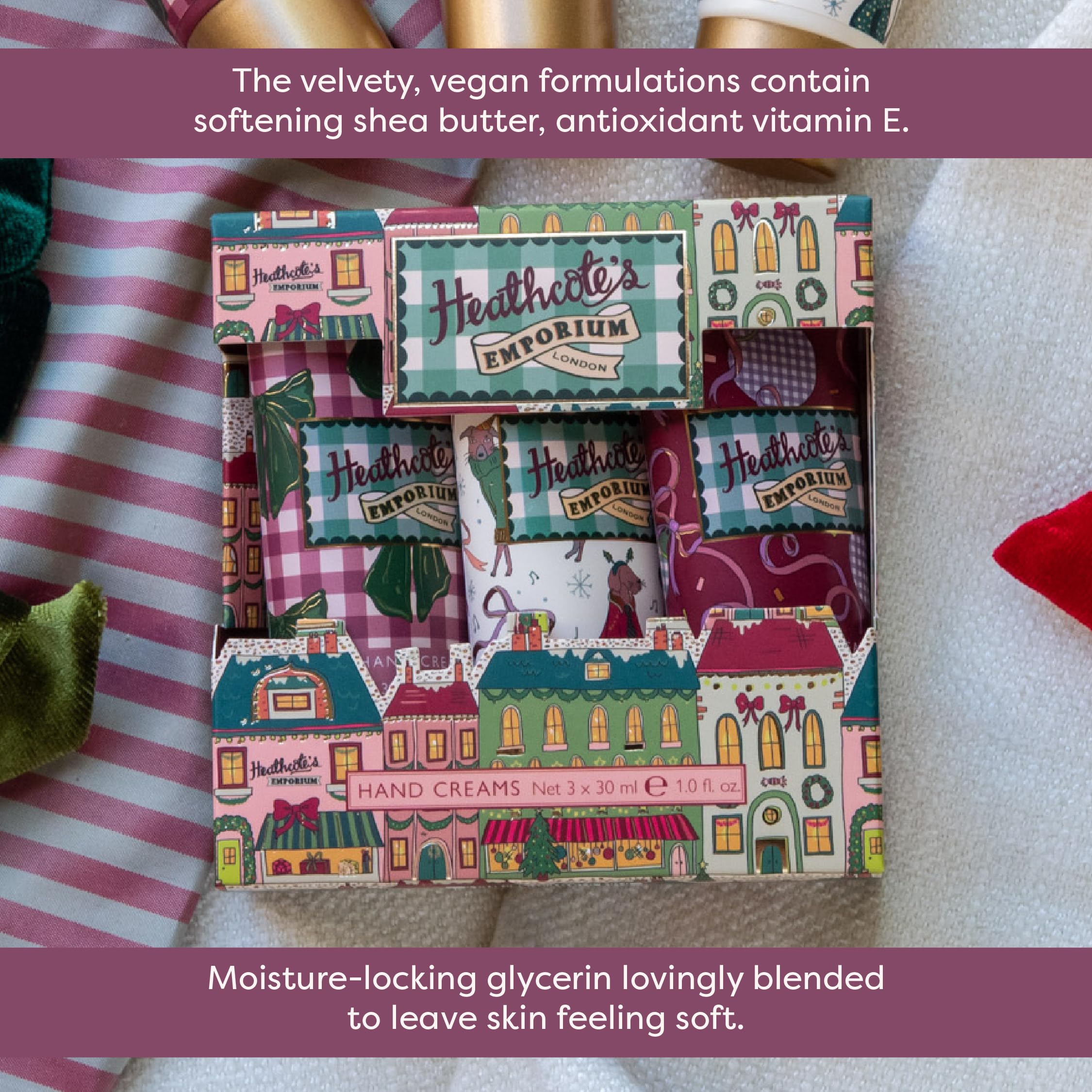 Heathcote & Ivory Hand Cream Trio 3x 30ml, Vegan, Shea Butter & Vitamin E, Festive Scent 5