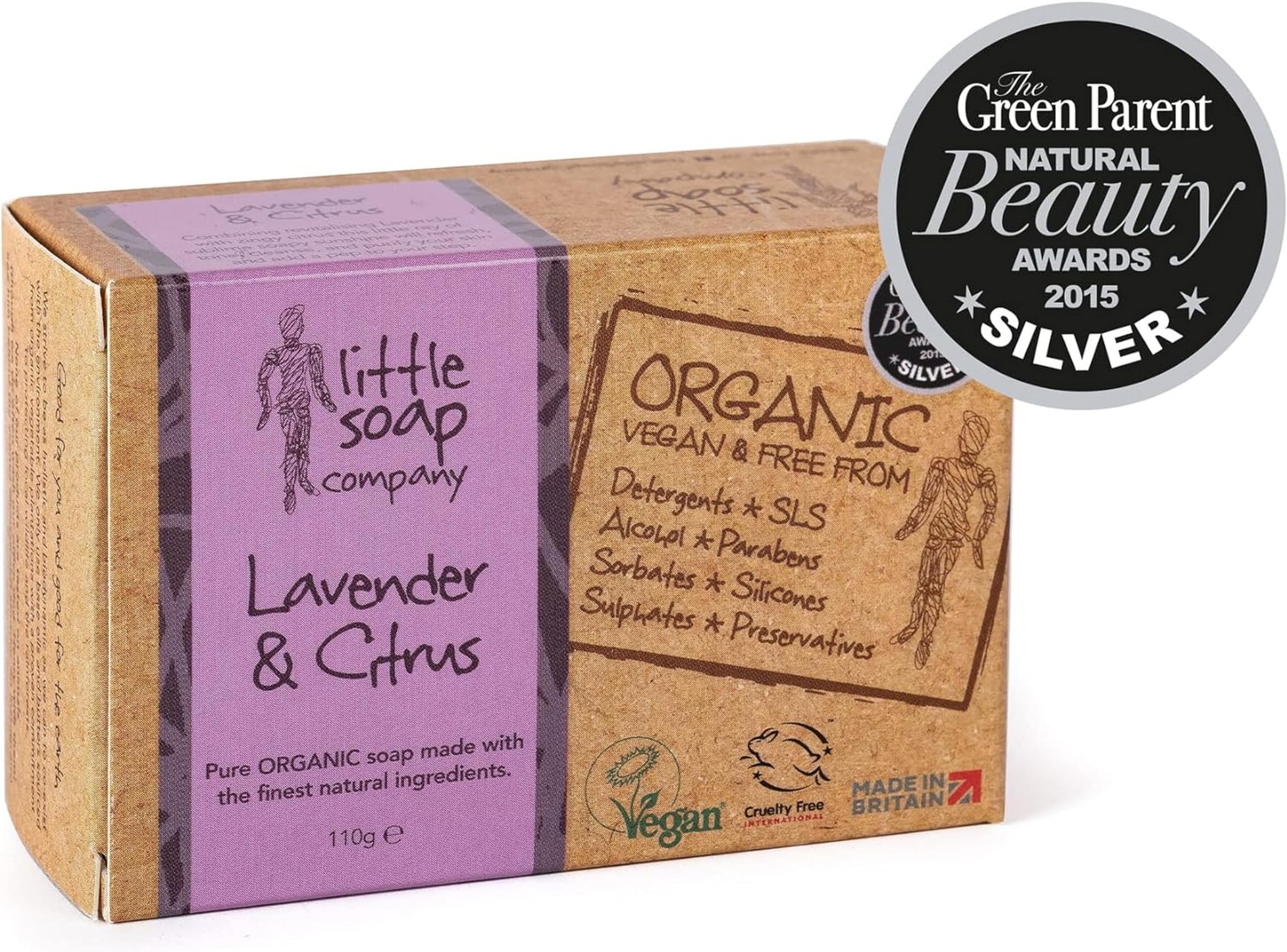 Little Soap Company Bio-Seifenstück – vegan, tierversuchsfrei, ohne SLS oder Parabene, mit englischem Lavendel und Zitrusfrüchten | Natürliche und biologische Körperseife und Handseife (110 g) 2