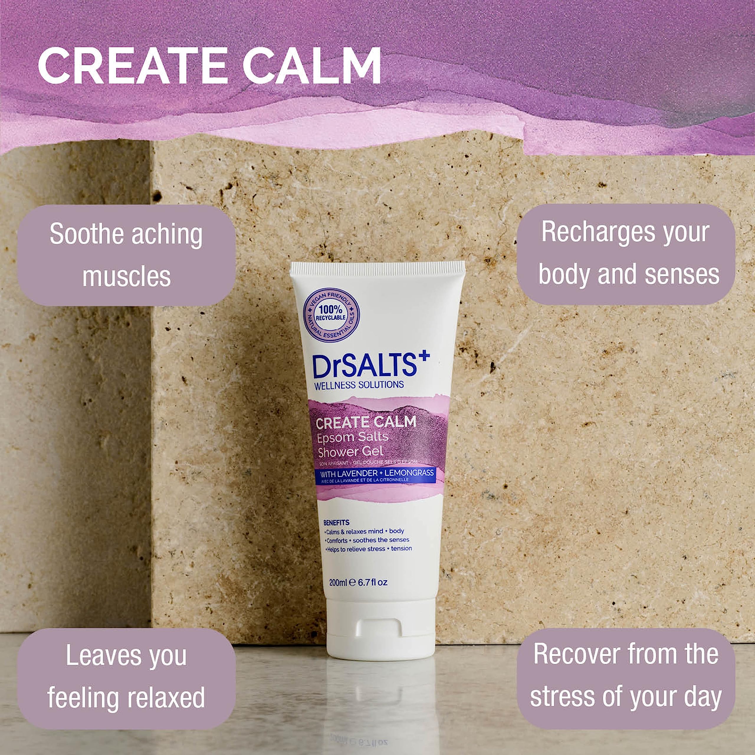 DrSALTS+ Create Calm Shower Gel with Lavender, Chamomile & Epsom Salts for Relaxation
