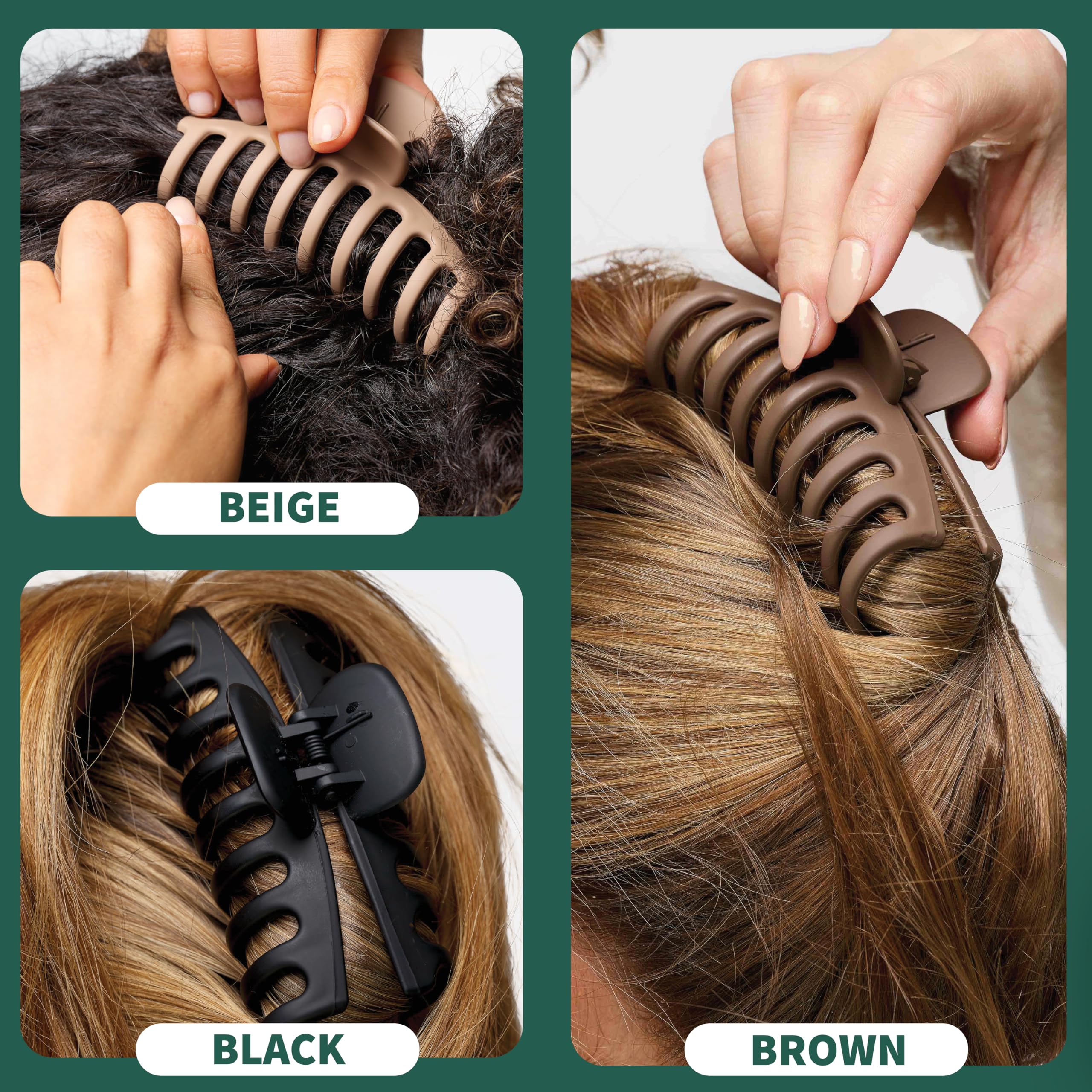 So Eco Essential Hair Clips 3 Pack Neutral-Tone Matt Coated Claw Grips for Secure Styling 5