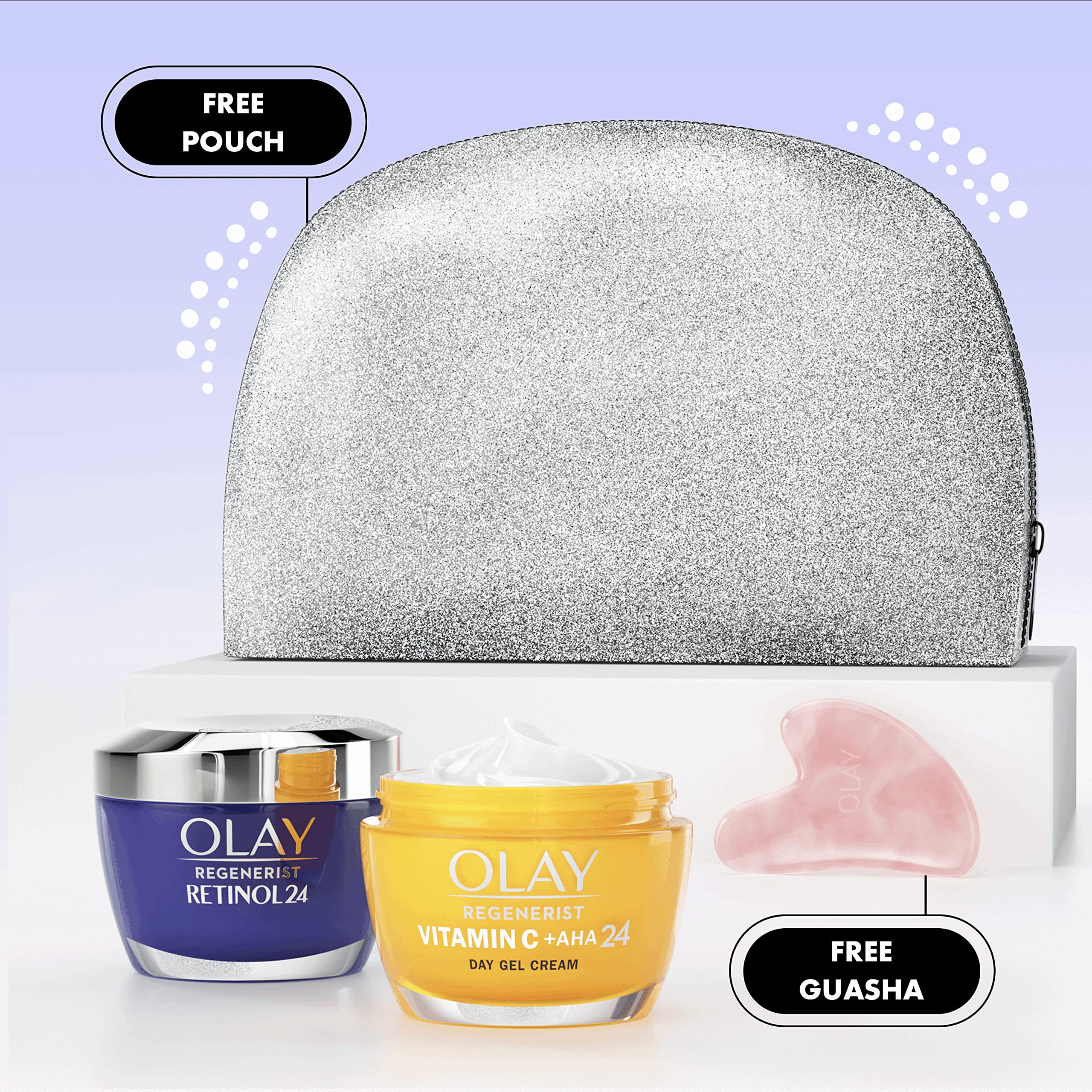 Olay Ultimate Glow Up Skincare Gift Set with Vitamin C + AHA24 Cream, Retinol24 Night Cream & Gua Sha