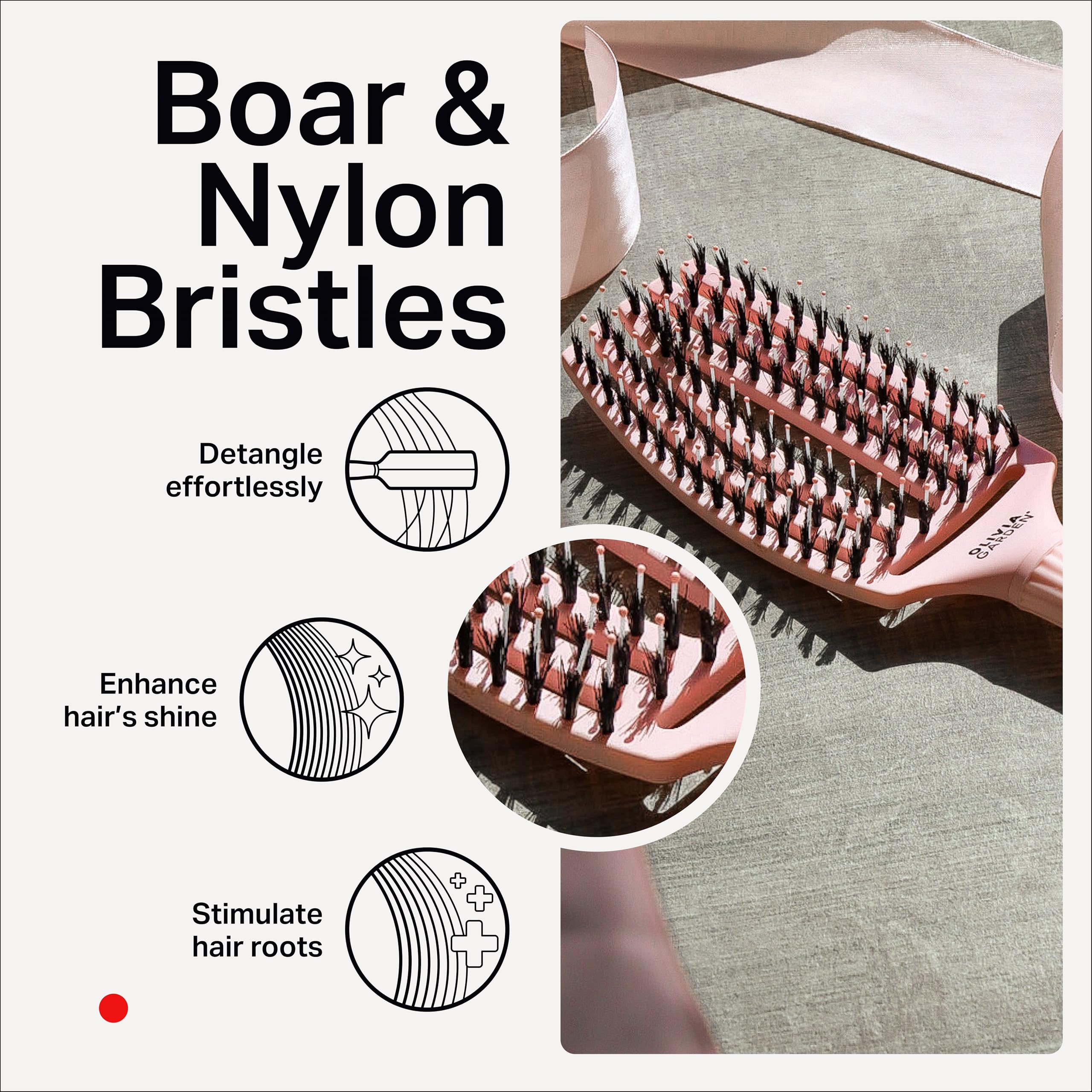 Olivia Garden Fingerbrush Care Iconic – Mittel – Pastellrosa – Entwirrende Haarbürste mit Wildschwein- und Nylonborsten für ultimativen Glanz und geschmeidiges Styling 6