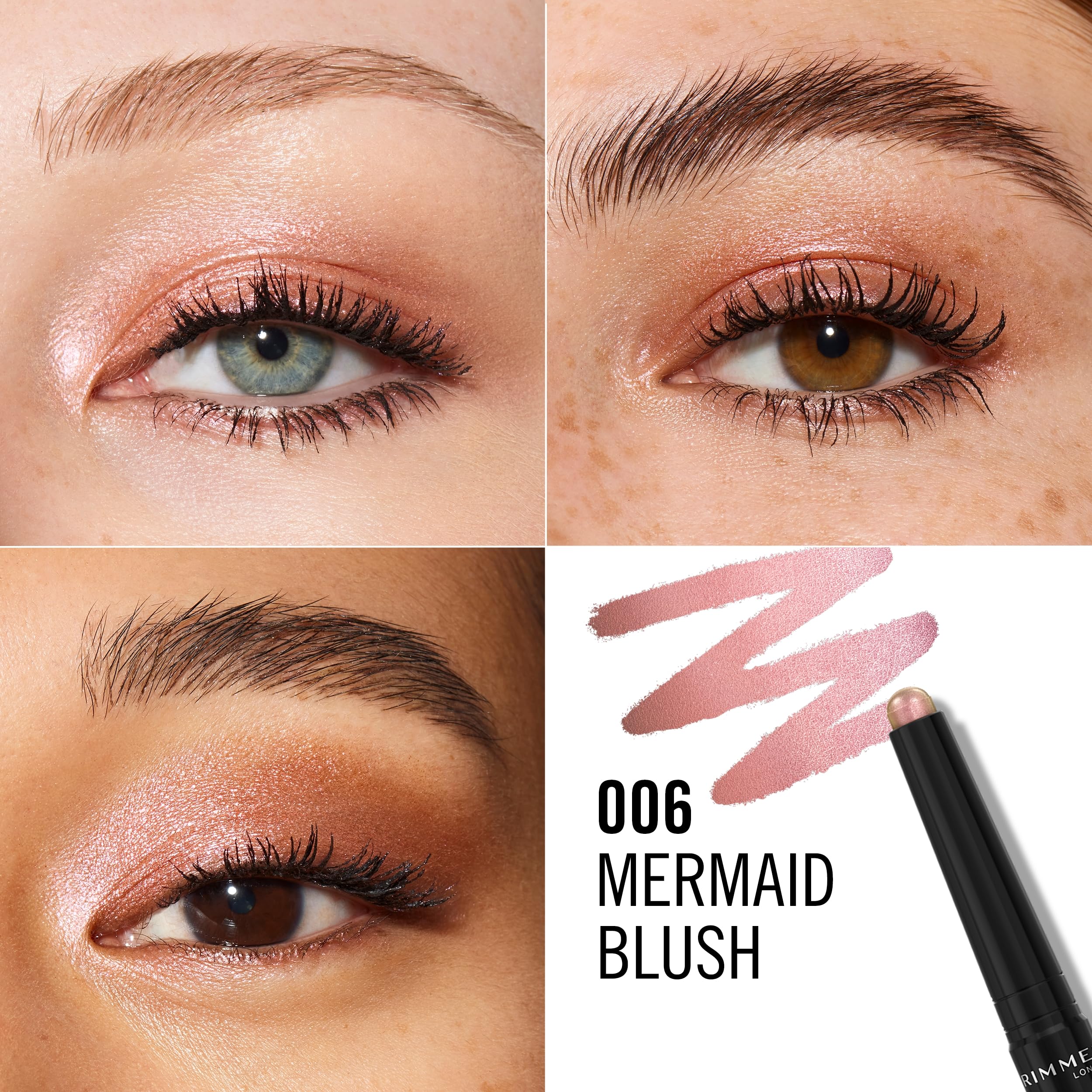 Rimmel Wonder'Last Shadow Stick, 006 Mermaid Blush, einfach aufzutragen, Lidschatten für ein perfektes Ergebnis mit nur einem Wisch, hält den ganzen Tag, ultra-cremige Formel, aufbaubar, wischfest, vegan 3