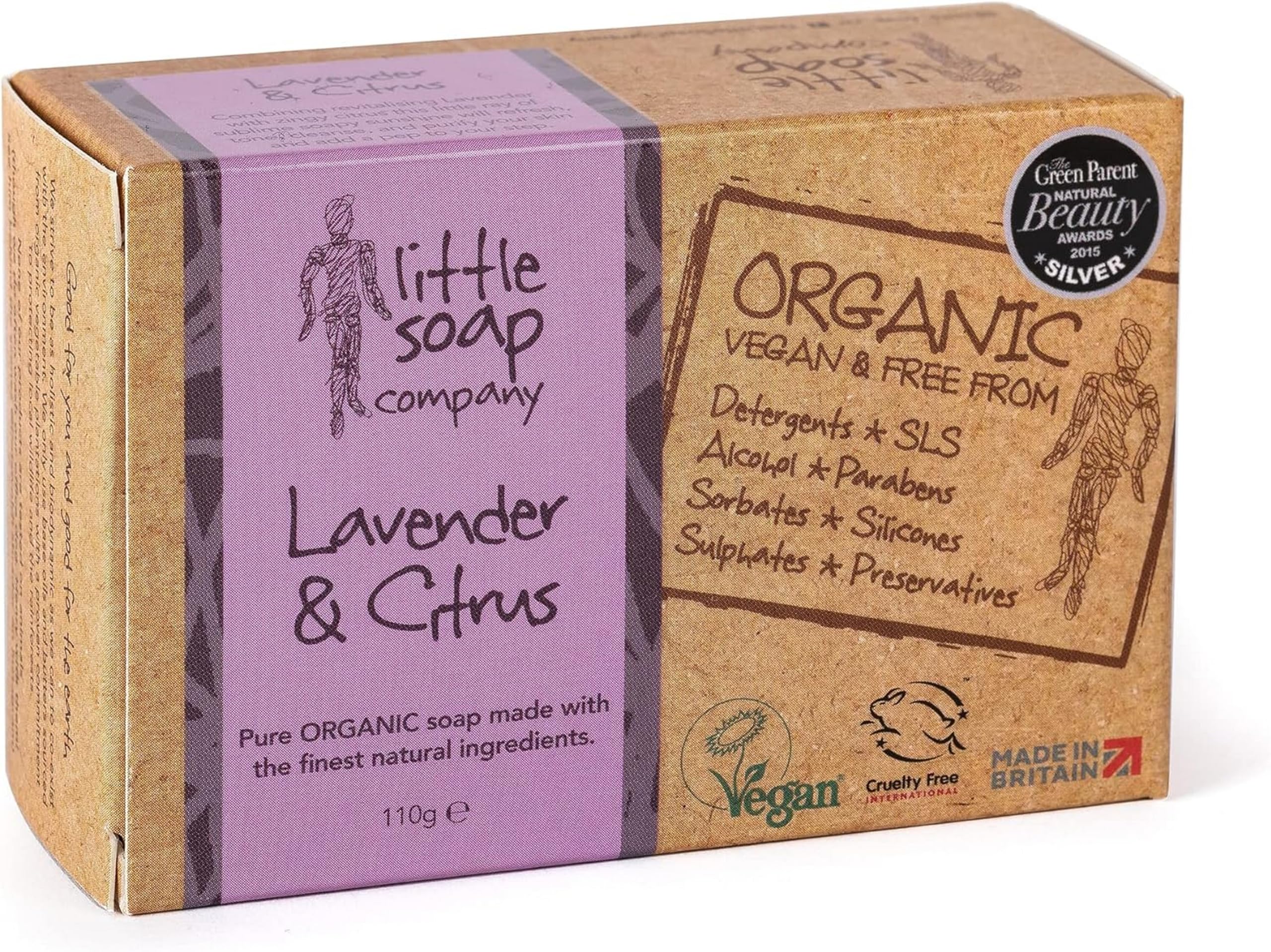 Little Soap Company Bio-Seifenstück – vegan, tierversuchsfrei, ohne SLS oder Parabene, mit englischem Lavendel und Zitrusfrüchten | Natürliche und biologische Körperseife und Handseife (110 g) 1
