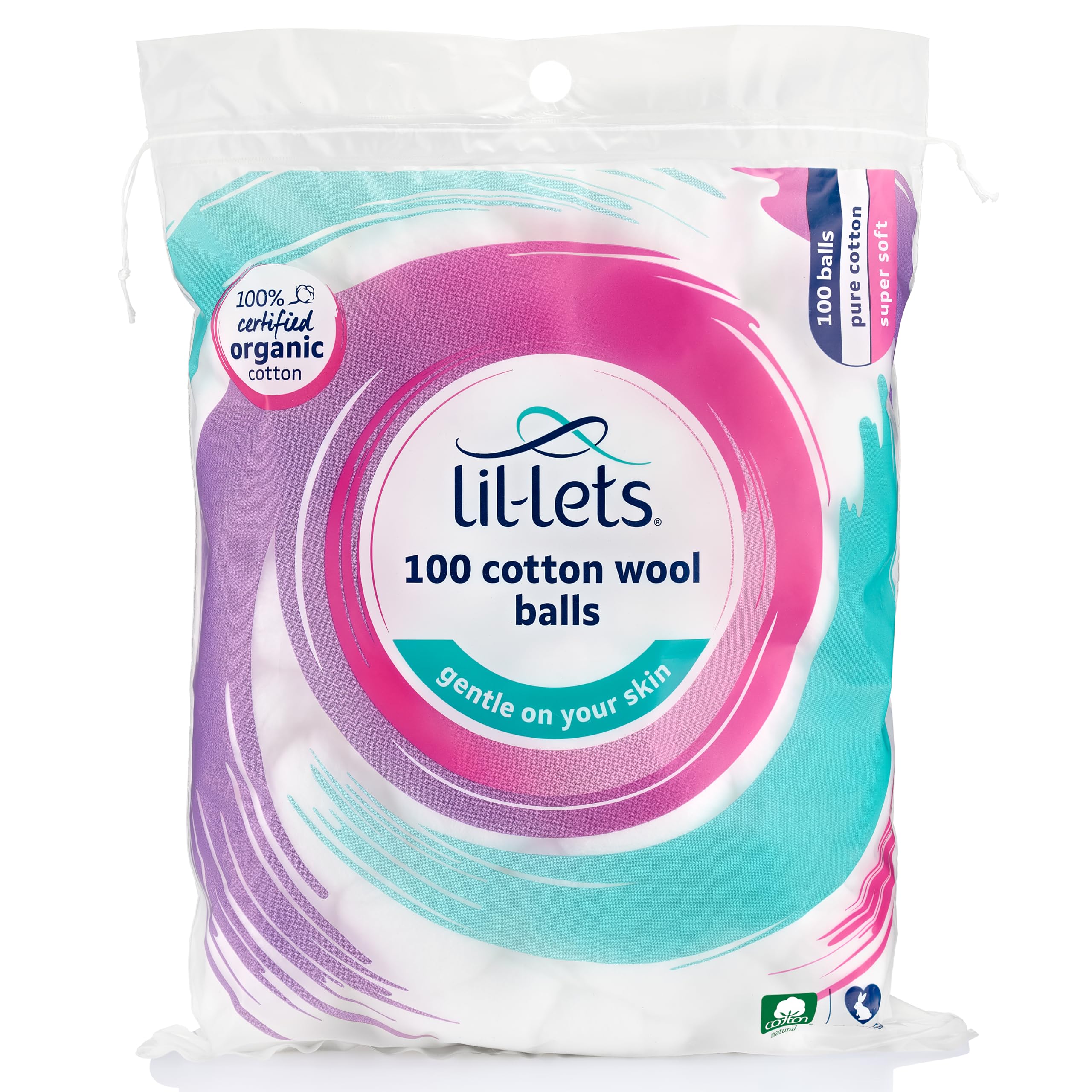 Lil-Lets Certified Organic Cotton Wool Balls, 100 Count, 100% Pure Cotton