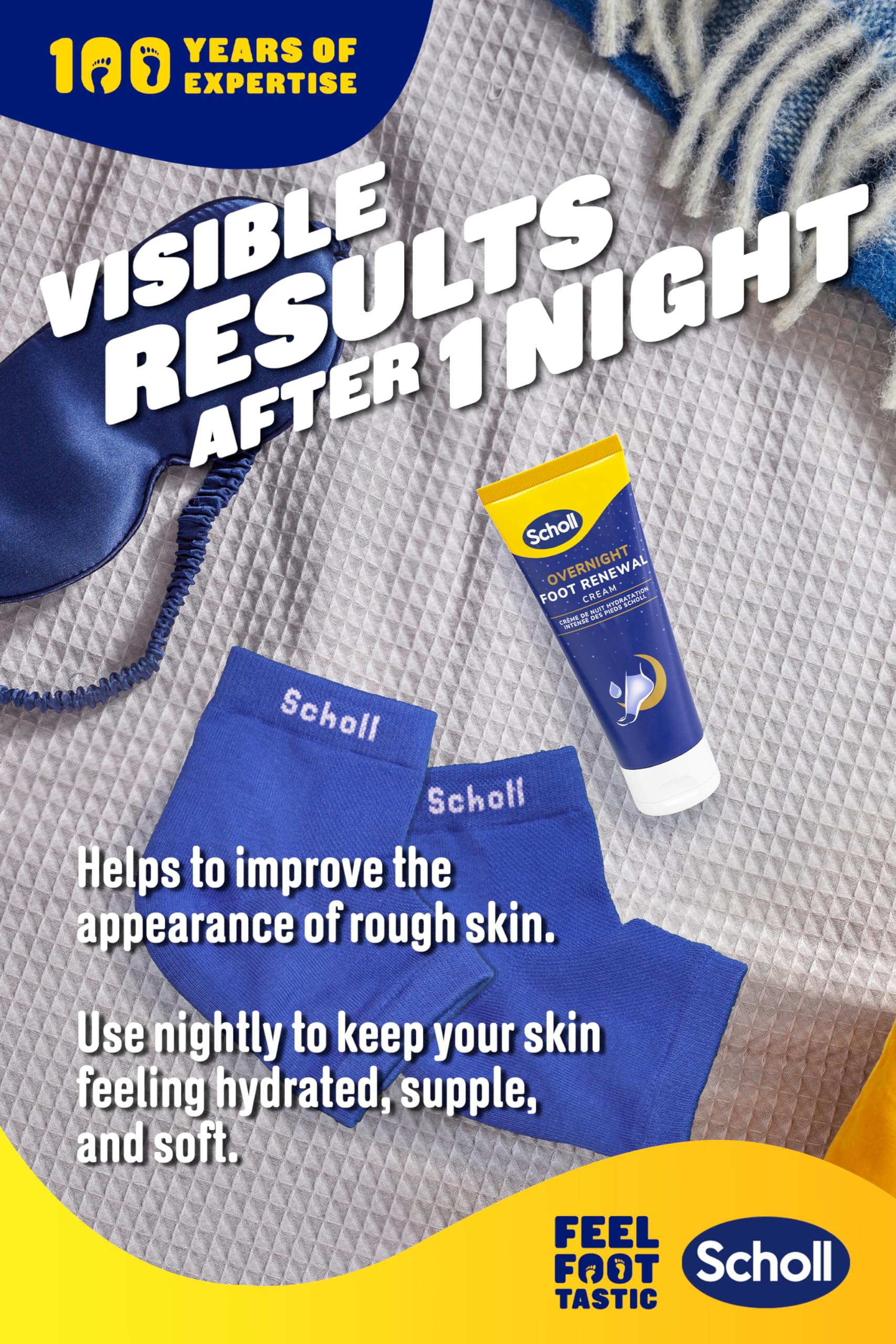 Dr. Scholl's Overnight Renewal Kit: Footcare Cream 60ml & Reusable Gel Heel Sleeves 4