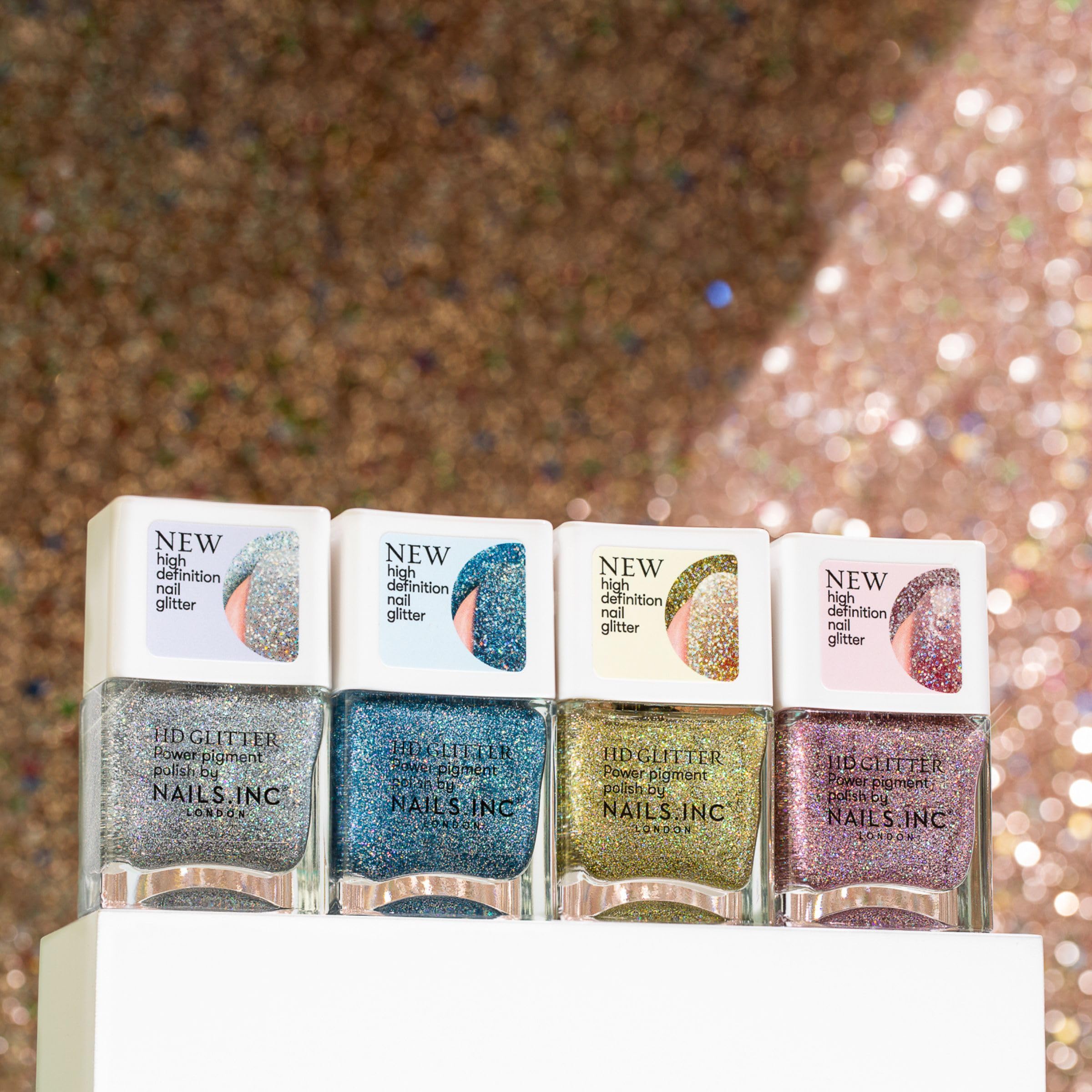 Nails Inc HD Glitter Nail Polish in Ring Light Ready Silver Metallic Glossy 4