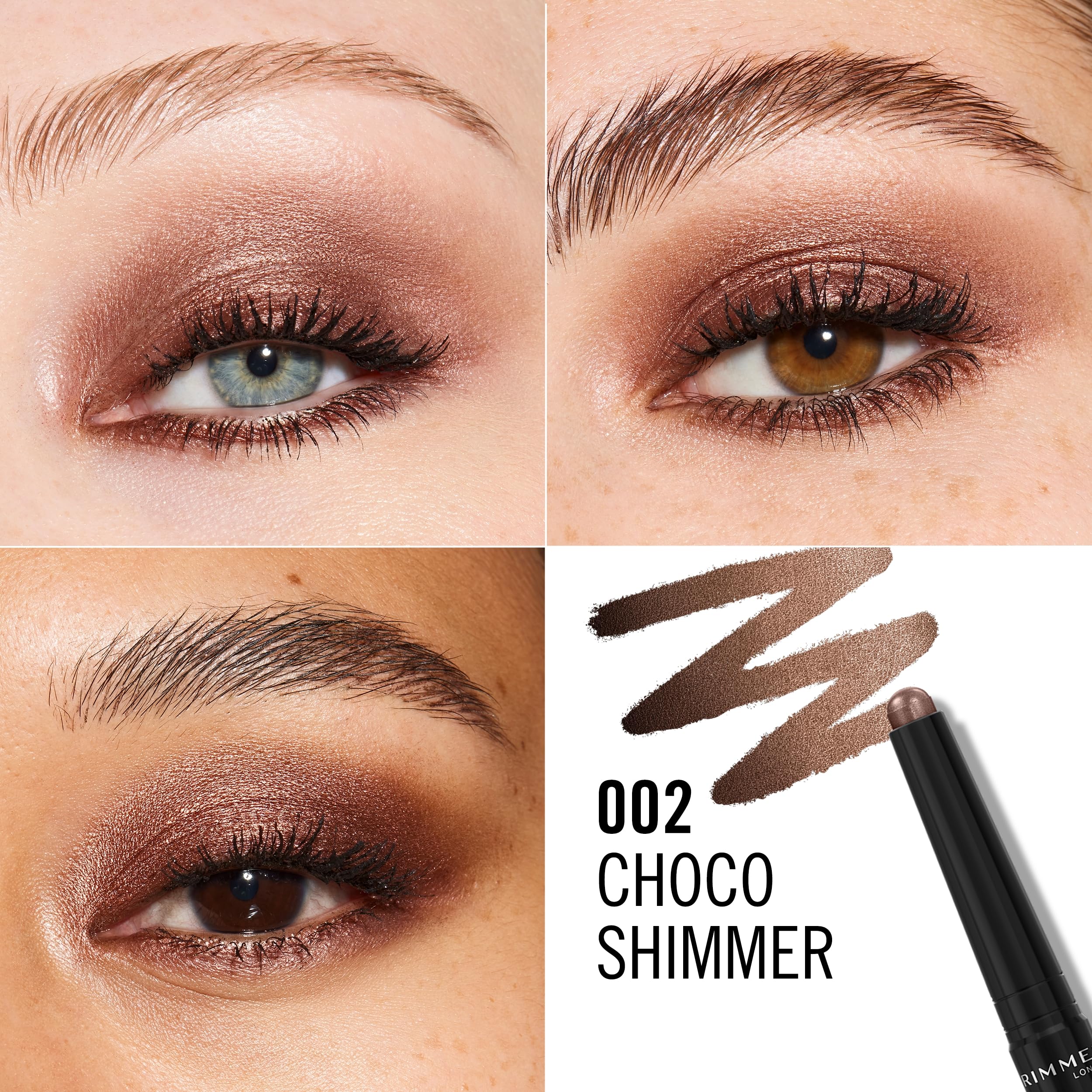 Rimmel Wonder'Last Shadow Stick, 002 Choco Shimmer, einfach aufzutragen, Lidschatten für ein perfektes Ergebnis mit nur einem Wisch, hält den ganzen Tag, ultra-cremige Formel, aufbaubar, wischfest, vegan 3