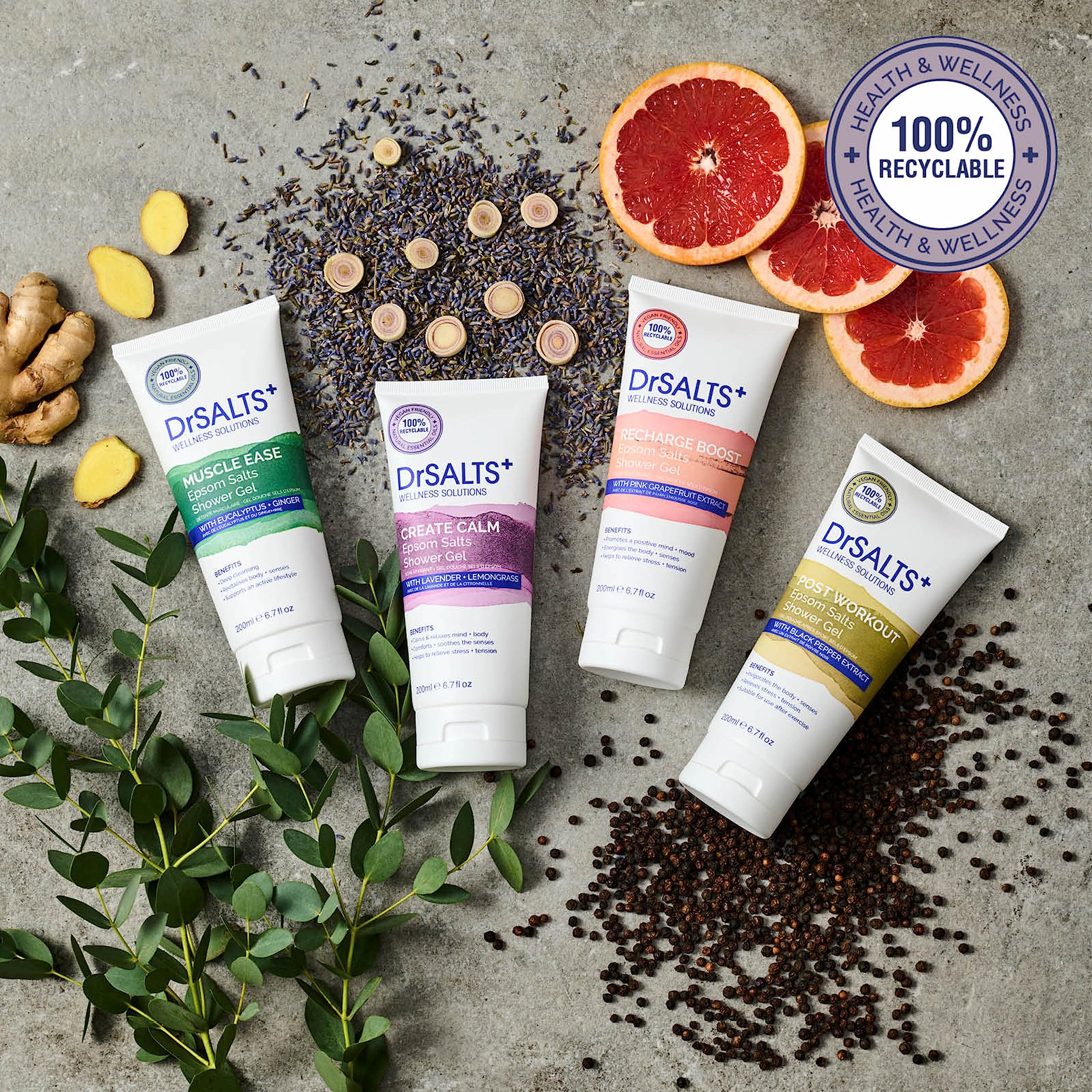 DrSALTS+ Create Calm Duschgel mit Lavendel, Kamille und Bittersalz für Entspannung 7